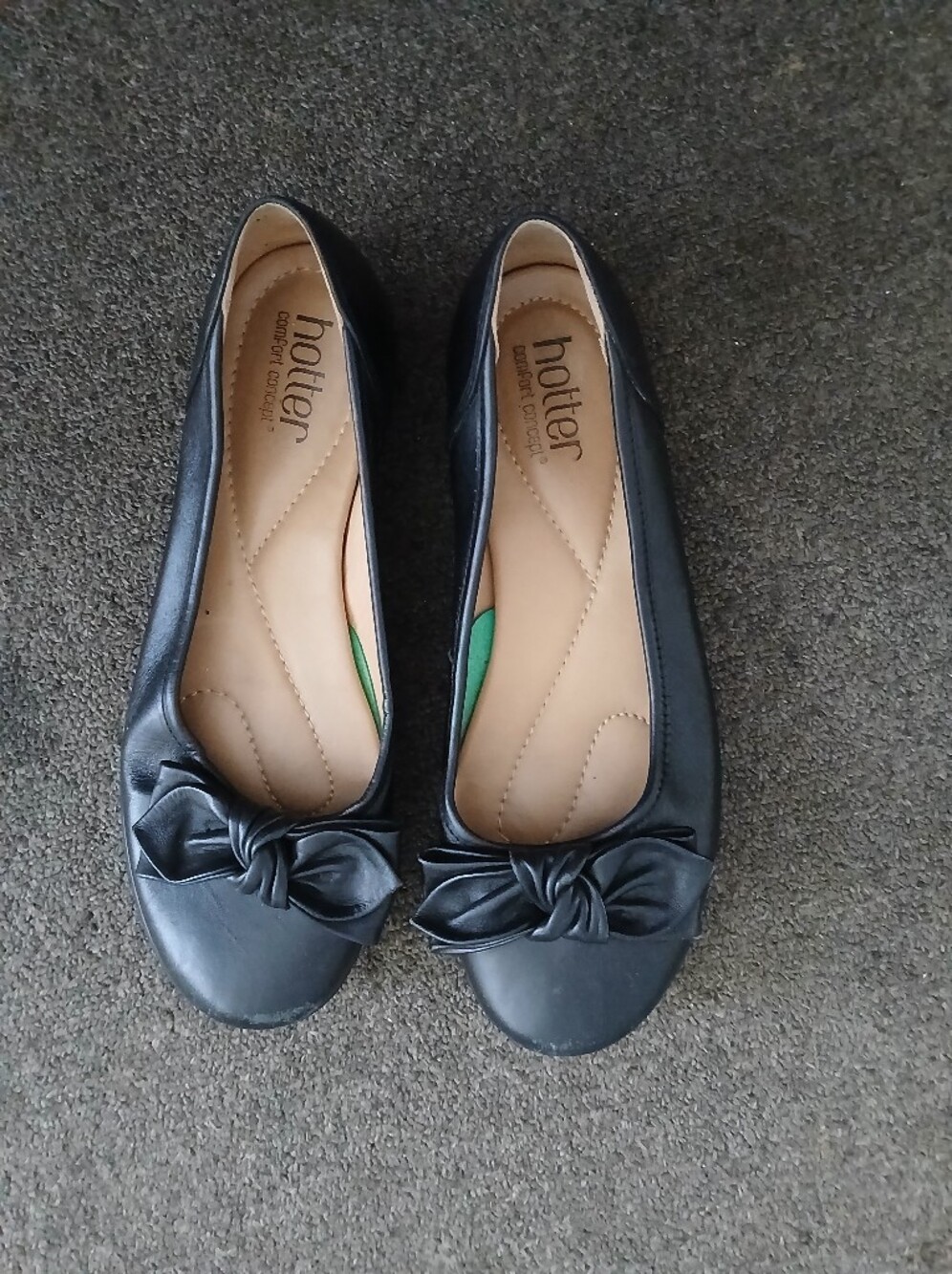 Hotter Black Bow Ballet Flats - Classic Women's Slip-On Shoes Sz 7 (See Photos)